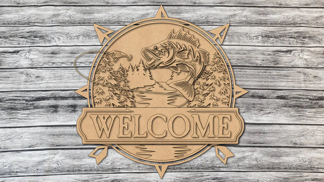 Fishing Lake Mountain Welcome Door Sign