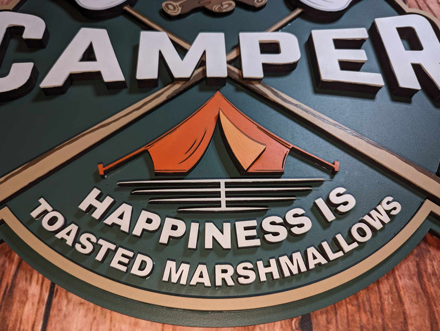 Happy Camper Camping Marshmallow Sticks Door Sign