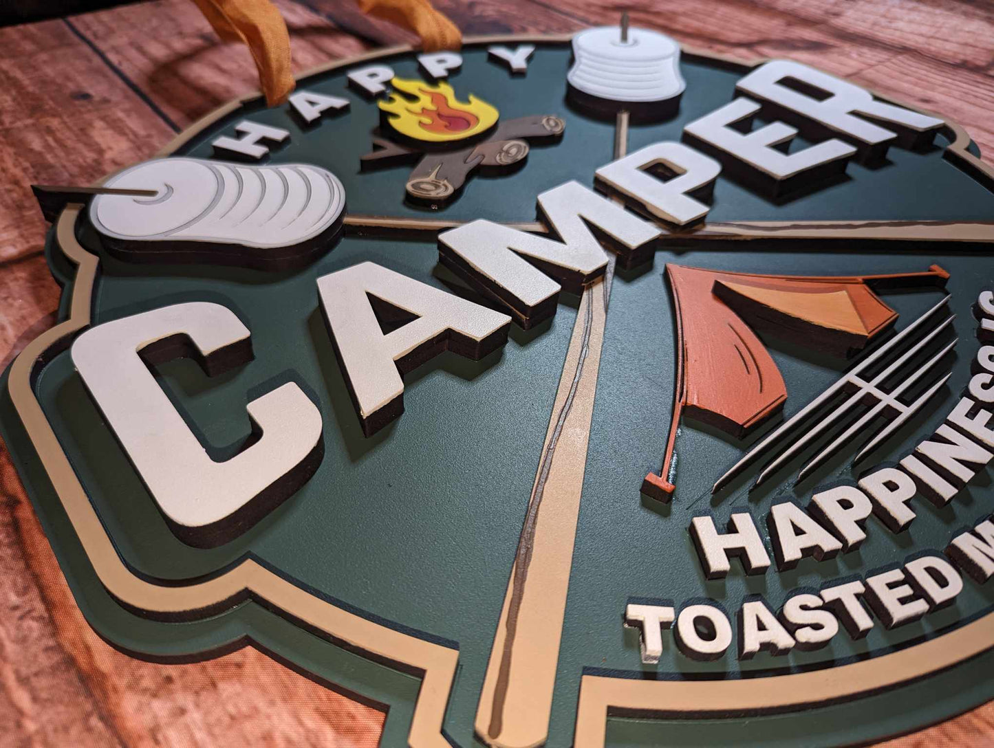 Happy Camper Camping Marshmallow Sticks Door Sign