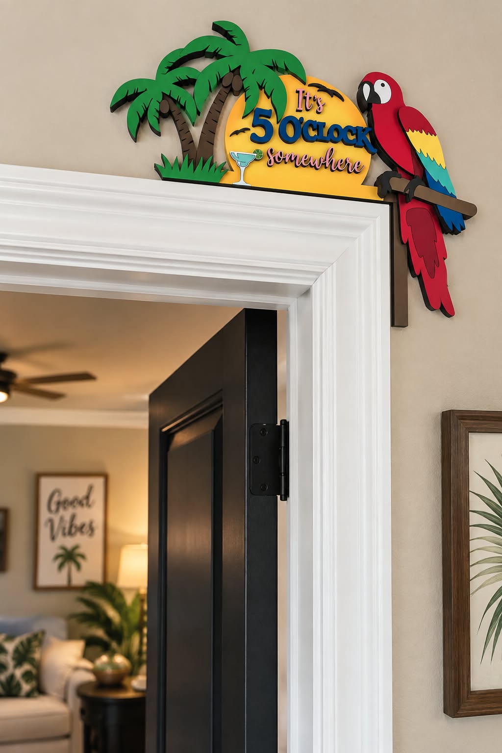 5 O'Clock Somewhere with Parrot Door Frame Corner