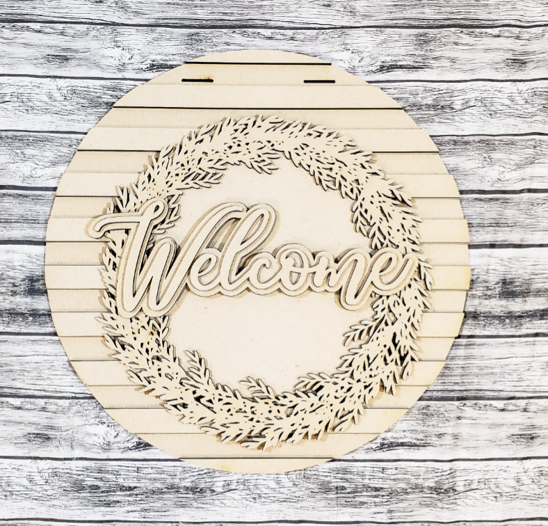 Welcome Wreath with Black & White Stripes Door Sign