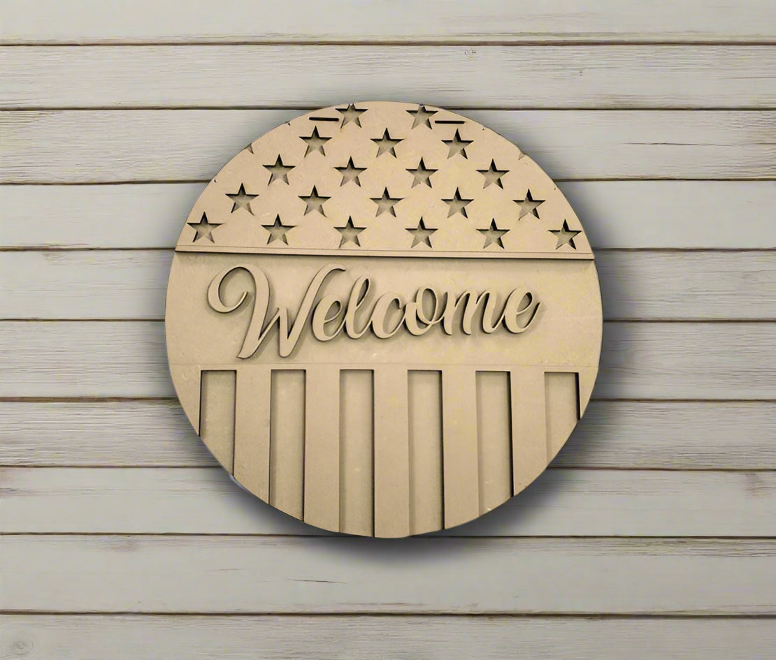 American Flag Welcome Door Sign