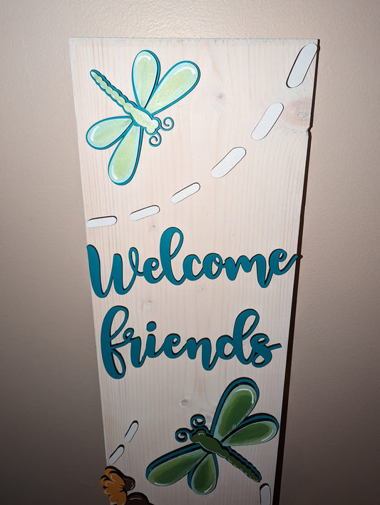 Welcome Friends Dragonfly Door Leaner