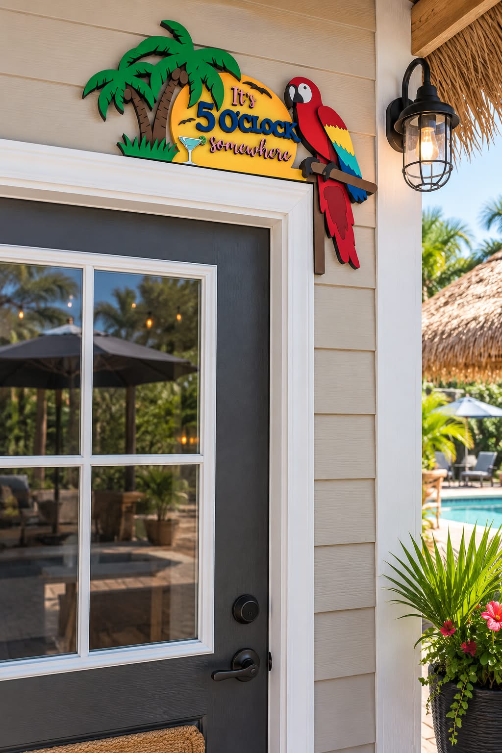 5 O'Clock Somewhere with Parrot Door Frame Corner