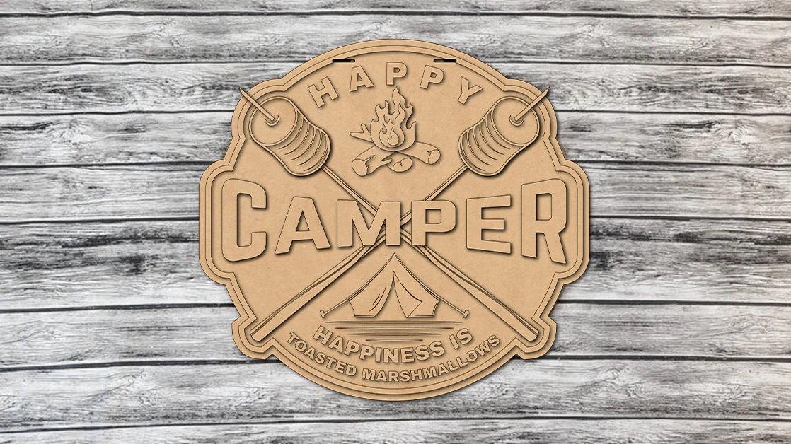 Happy Camper Camping Marshmallow Sticks Door Sign