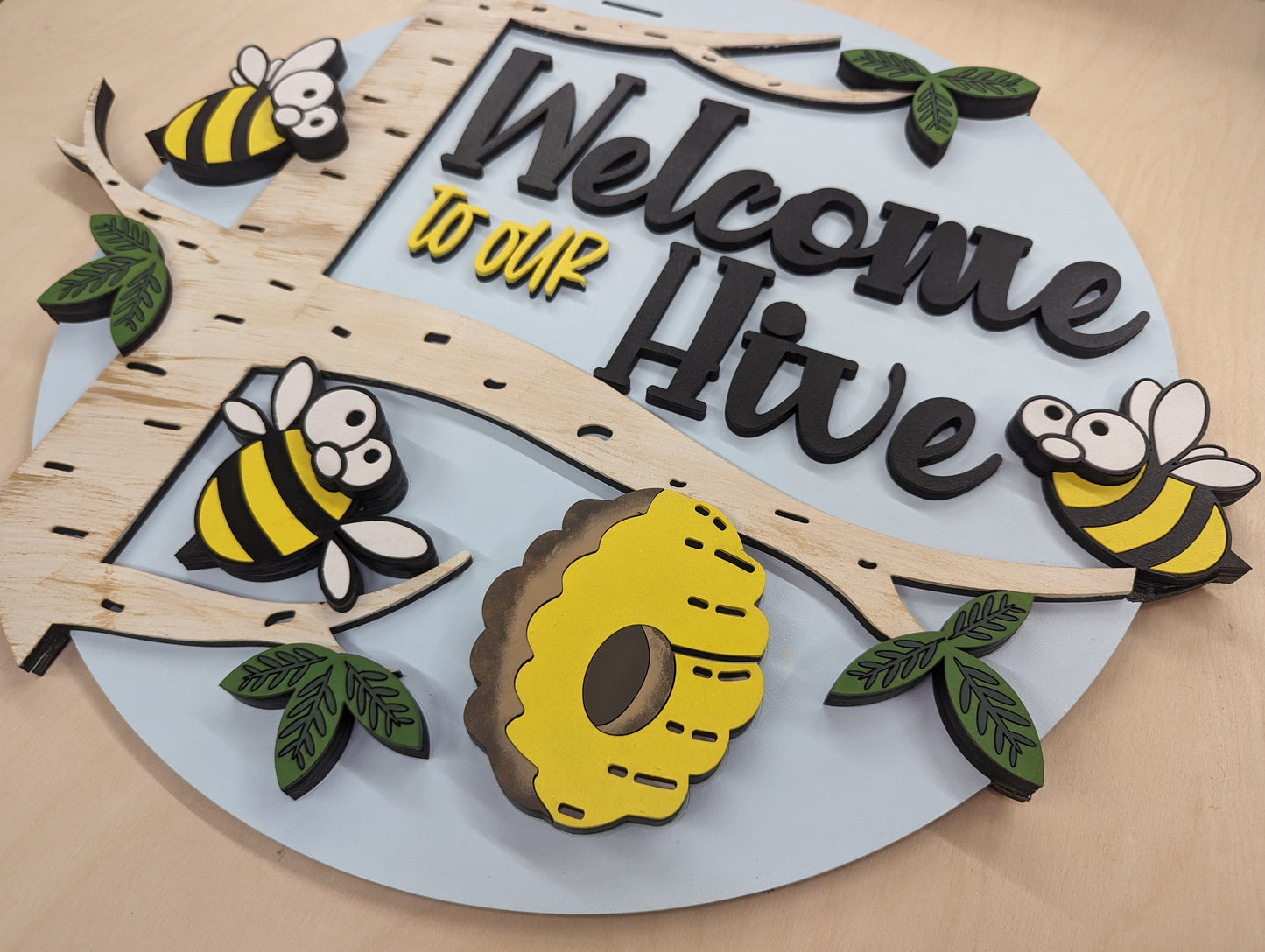 Welcome to the Hive Door Hanger with Bees Door Sign