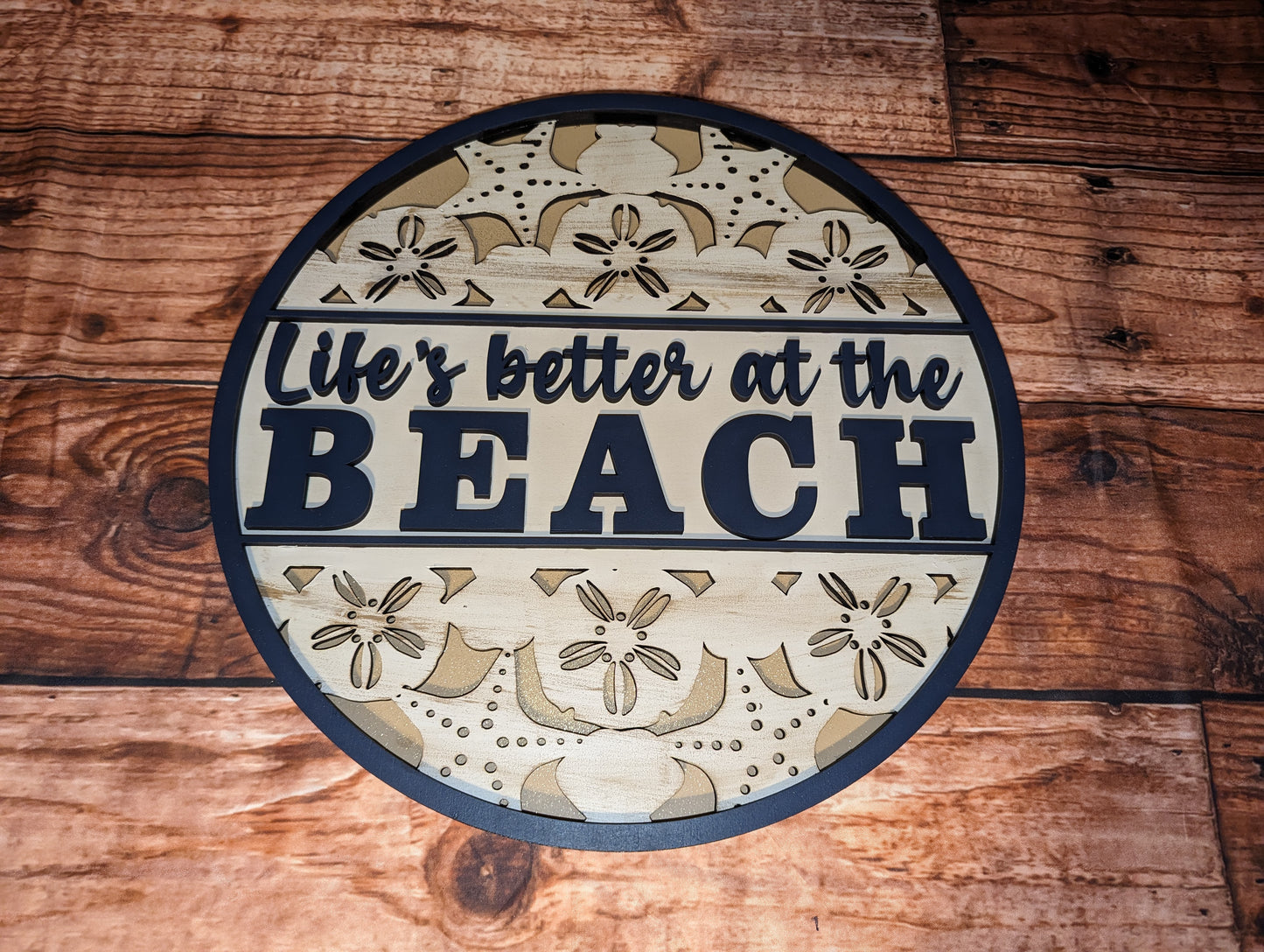 Life's Better at the Beach with Shell Lacy Background Door Sign
