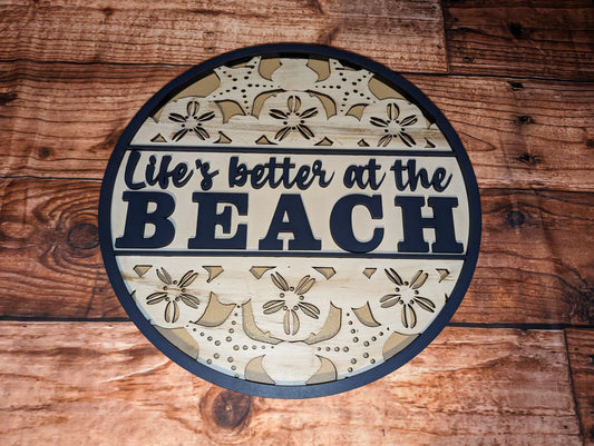 Life's Better at the Beach with Shell Lacy Background Door Sign