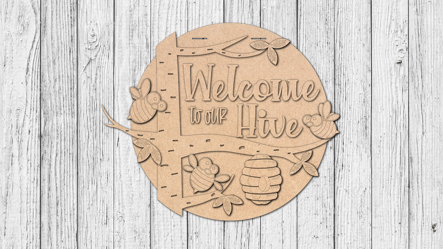 Welcome to the Hive Door Hanger with Bees Door Sign