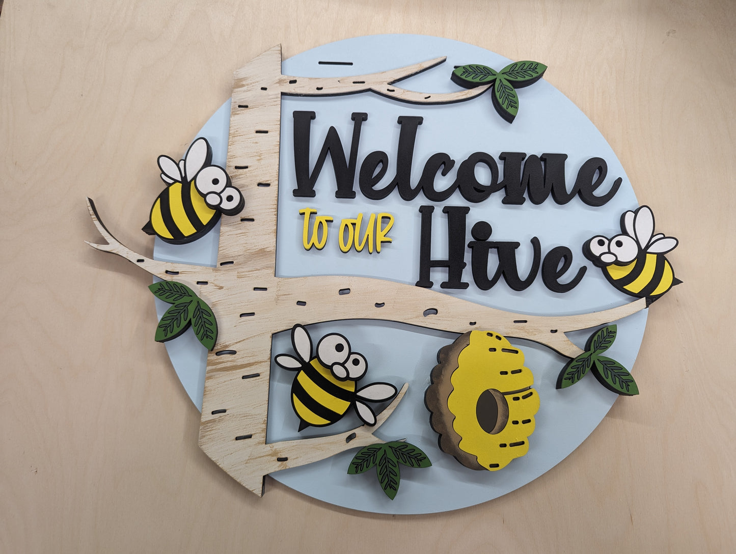 Welcome to the Hive Door Hanger with Bees Door Sign
