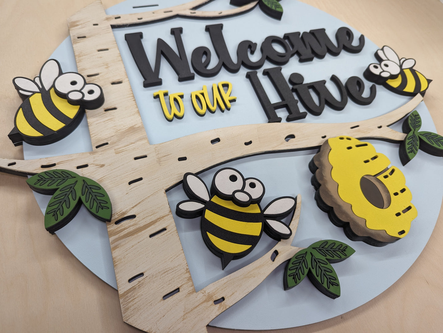 Welcome to the Hive Door Hanger with Bees Door Sign