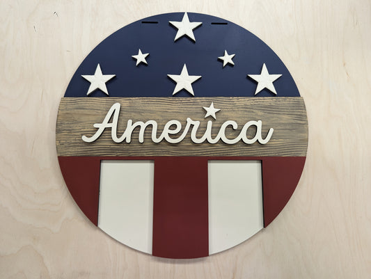 Rustic American Flag Welcome Door Sign