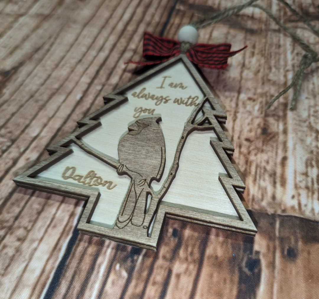 Christmas Tree Shaped Memorial Cardinal Wood Ornament