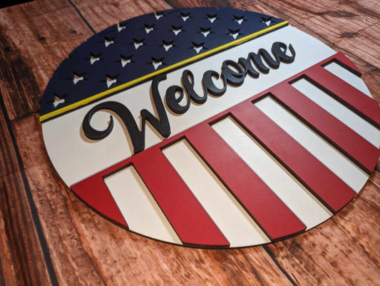 American Flag Welcome Door Sign
