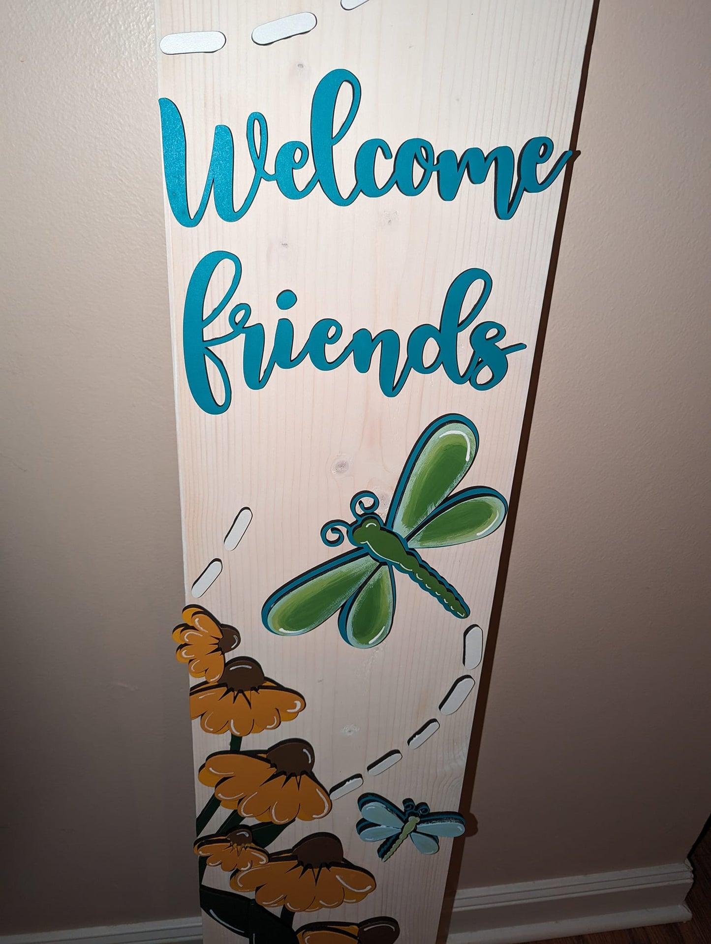 Welcome Friends Dragonfly Door Leaner